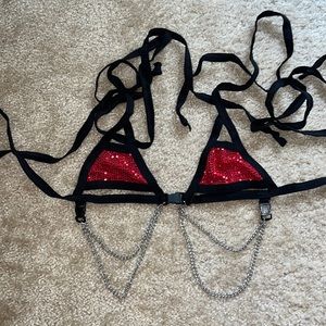 The Lyte Couture Be UR Baddie Cage Chain Festival Red Top